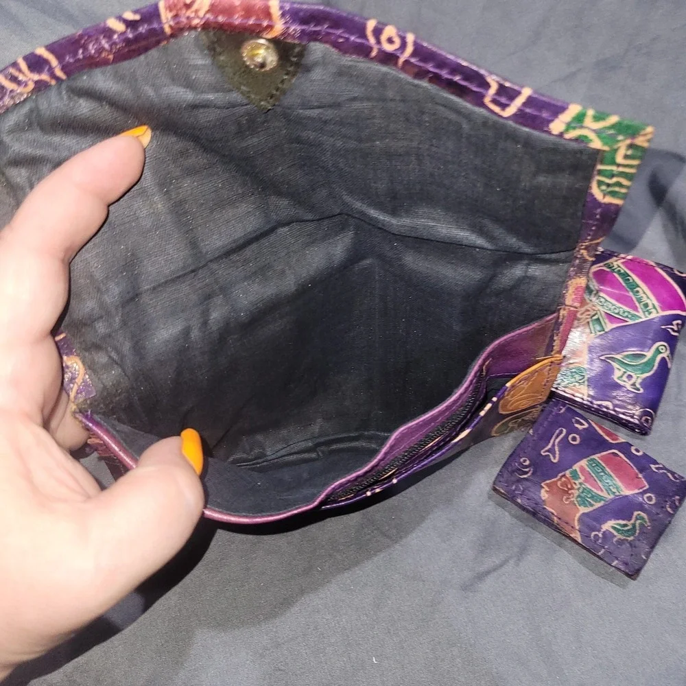 Vintage RARE Leather Embossed handpainted Wallet Coin Pouch Africa Egypt Pharaoh